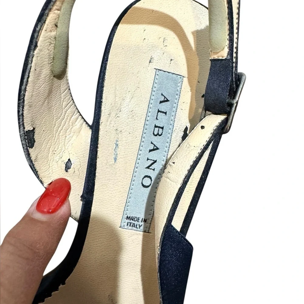 Albano Rich Blue Satin Strappy Heels Size 39 Eur 8.5 US Formal Italy Wedding